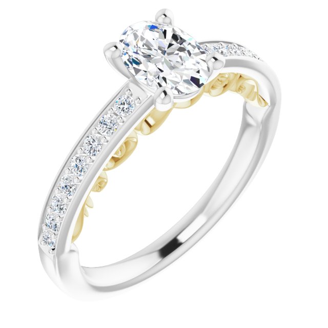 14K White & Yellow Gold Customizable Oval Cut Design featuring 3-Sided Infinity Trellis and Round-Channel Accented Band