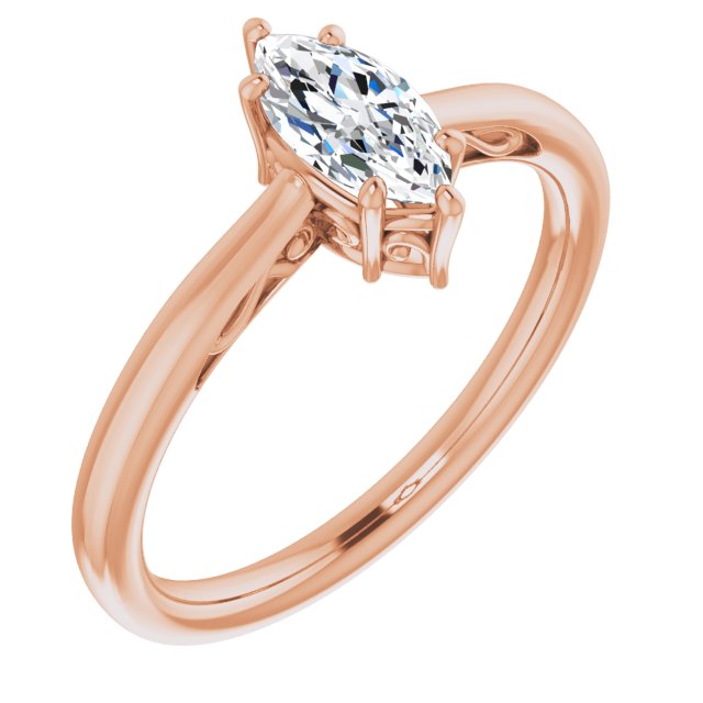 10K Rose Gold Customizable Marquise Cut Solitaire with 'Incomplete' Decorations