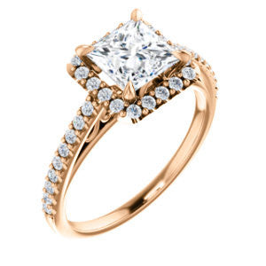 Cubic Zirconia Engagement Ring- The Sunshine (Customizable Princess Cut Halo Design with Vintage Cathedral Trellis and Thin Pavé Band)