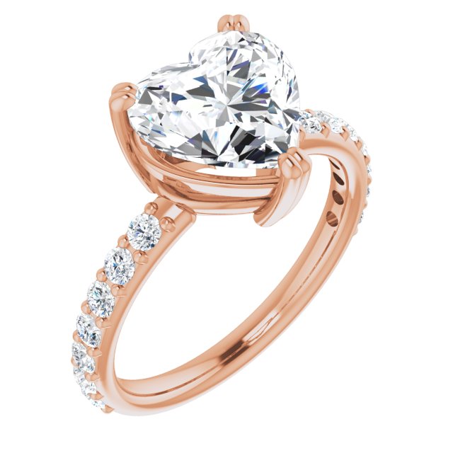10K Rose Gold Customizable Heart Cut Design with Large Round Cut 3/4 Band Accents