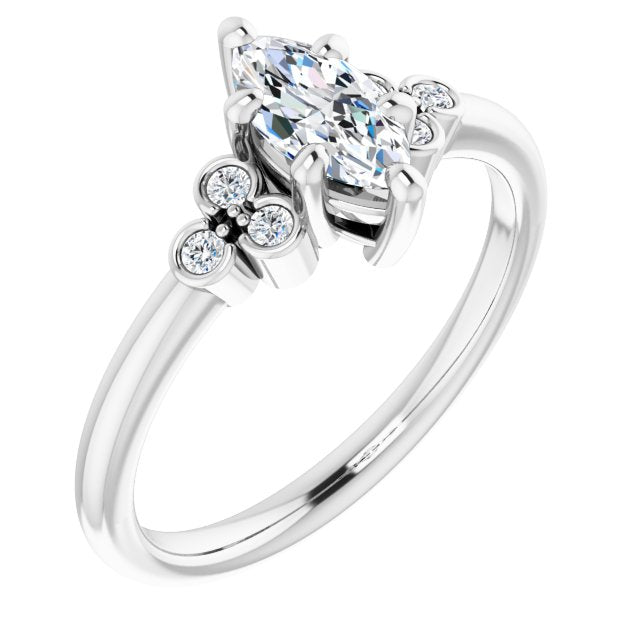 14K White Gold Customizable 7-stone Marquise Cut Center with Round-Bezel Side Stones