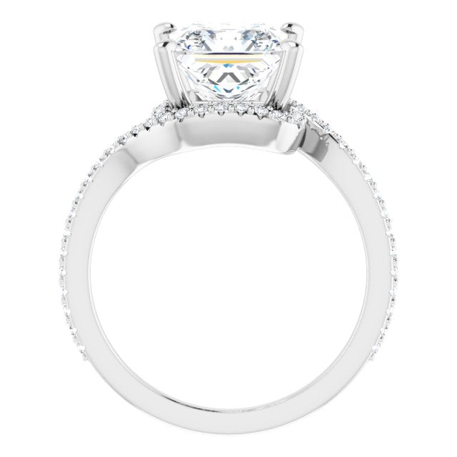 Cubic Zirconia Engagement Ring- The Essence (Customizable Artisan Princess/Square Cut Design with Thin, Accented Bypass Band)