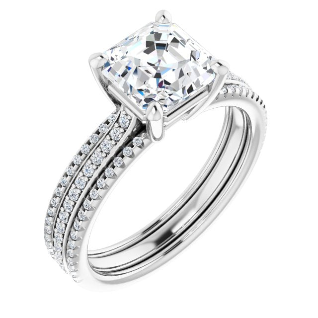 Cubic Zirconia Engagement Ring- The Isidora (Customizable Asscher Cut Center with Wide Pavé Accented Band)
