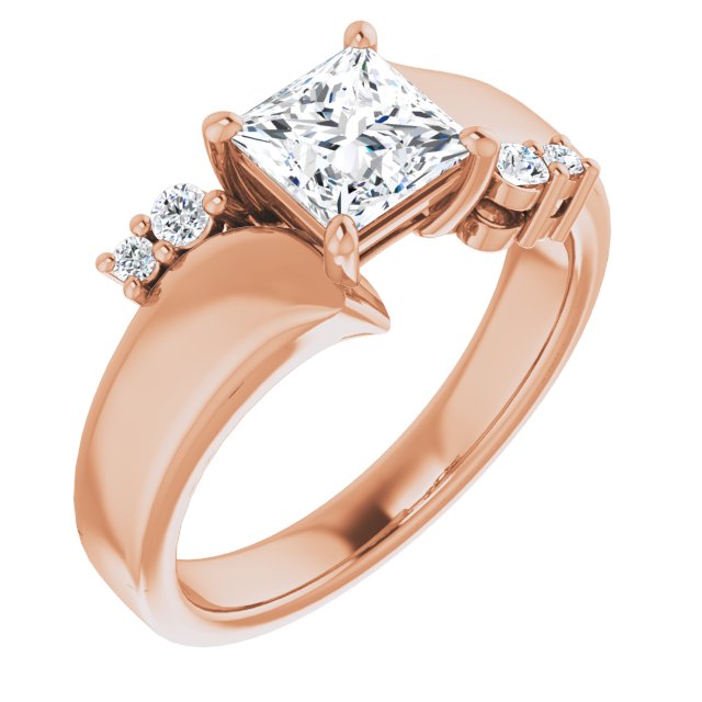 10K Rose Gold Customizable 5-stone Princess/Square Cut Style featuring Artisan Bypass