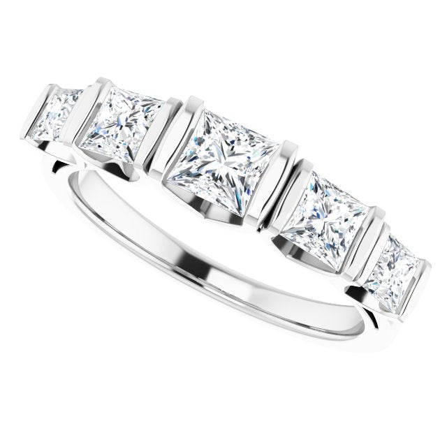Cubic Zirconia Engagement Ring- The Elizabeth Mary (Customizable 5-stone Princess/Square Cut Design with Thick Channel Setting)