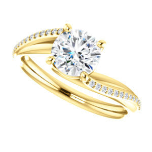 Cubic Zirconia Engagement Ring- The Teena (Customizable Round Cut with 3-sided Twisting Pavé Split-Band)