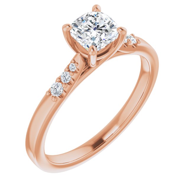 10K Rose Gold Customizable 7-stone Cushion Cut Cathedral Style with Triple Graduated Round Cut Side Stones