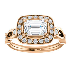 CZ Wedding Set, featuring The Madison engagement ring (Customizable Emerald Cut Design with Halo and Bezel-Accented Infinity-inspired Split Band)