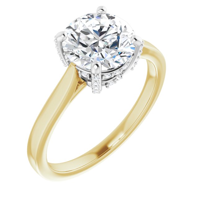 14K Yellow & White Gold Customizable Cathedral-Raised Round Cut Style with Prong Accents Enhancement