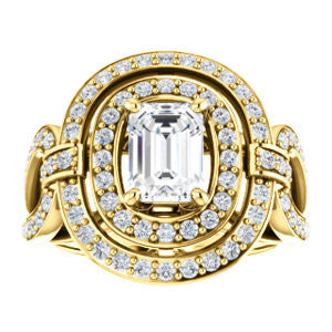 Cubic Zirconia Engagement Ring- The Jill (Emerald Cut Double Halo with Ultrawide Split-Pavé Band)