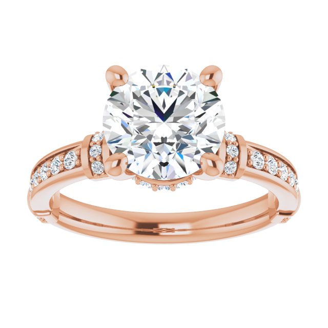 Cubic Zirconia Engagement Ring- The Ambrosia (Customizable Round Cut Style featuring Under-Halo, Shared Prong and Quad Horizontal Band Accents)