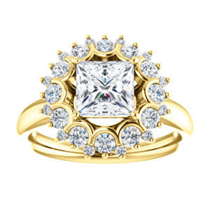 Cubic Zirconia Engagement Ring- The BettyJo (Customizable Princess Cut featuring Cluster Accent Bouquet)