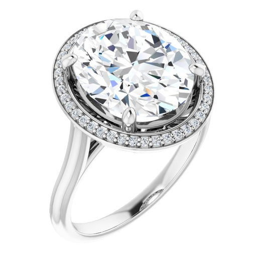 10K White Gold Customizable Cathedral-Raised Oval Cut Halo Style