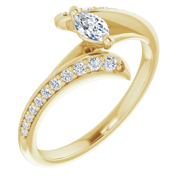 10K Yellow Gold Customizable Marquise Cut Style with Artisan Bypass and Shared Prong Band