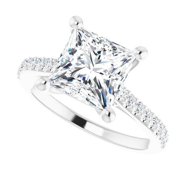 Cubic Zirconia Engagement Ring- The Diane (Customizable Cathedral-raised Princess/Square Cut Design with Accented Band and Infinity Symbol Trellis Decoration)