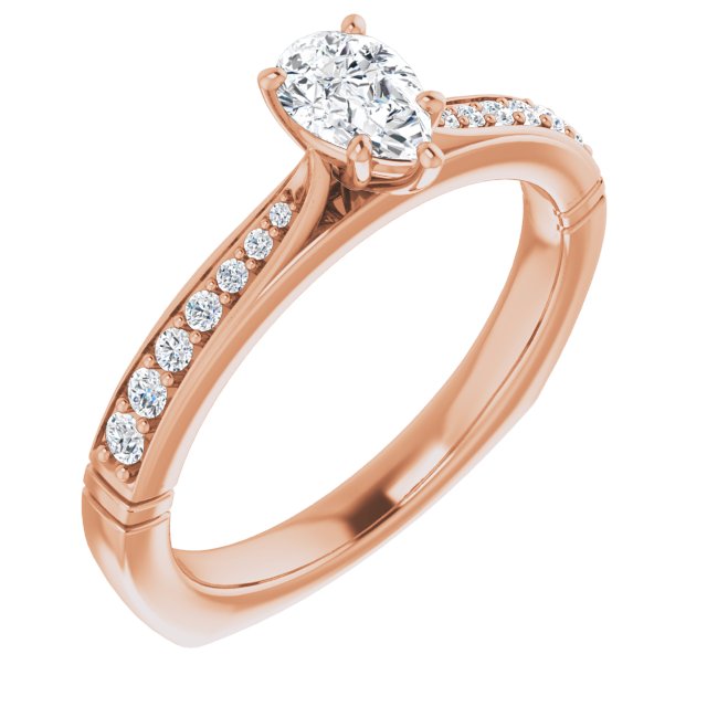 10K Rose Gold Customizable Pear Cut Design with Tapered Euro Shank and Graduated Band Accents