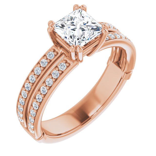 10K Rose Gold Customizable Princess/Square Cut Design featuring Split Band with Accents