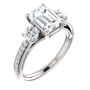 Cubic Zirconia Engagement Ring- The Kristin (Customizable Emerald Cut 3-stone Design Enhanced with Pavé Band)