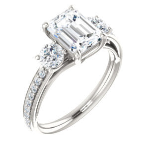 Cubic Zirconia Engagement Ring- The Kristin (Customizable Emerald Cut 3-stone Design Enhanced with Pavé Band)