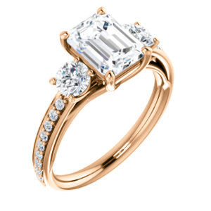 Cubic Zirconia Engagement Ring- The Kristin (Customizable Emerald Cut 3-stone Design Enhanced with Pavé Band)