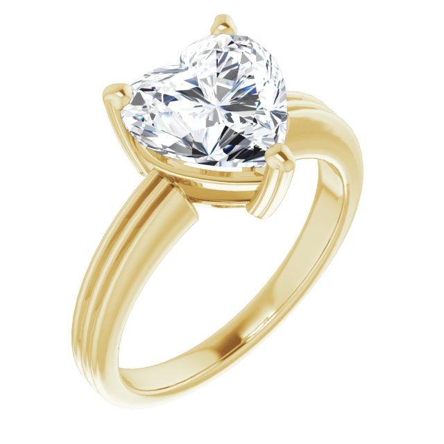 10K Yellow Gold Customizable Heart Cut Solitaire with Double-Grooved Band