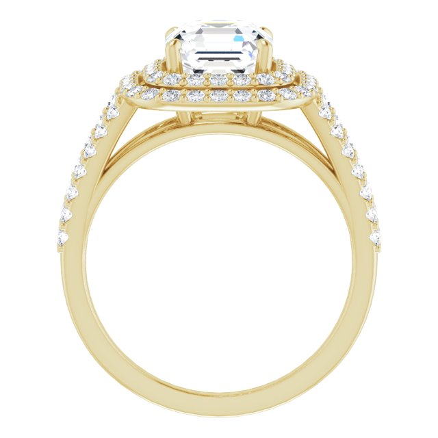 Cubic Zirconia Engagement Ring- The Carly Anne (Customizable Asscher Cut Design with Double Halo and Wide Split-Pavé Band)