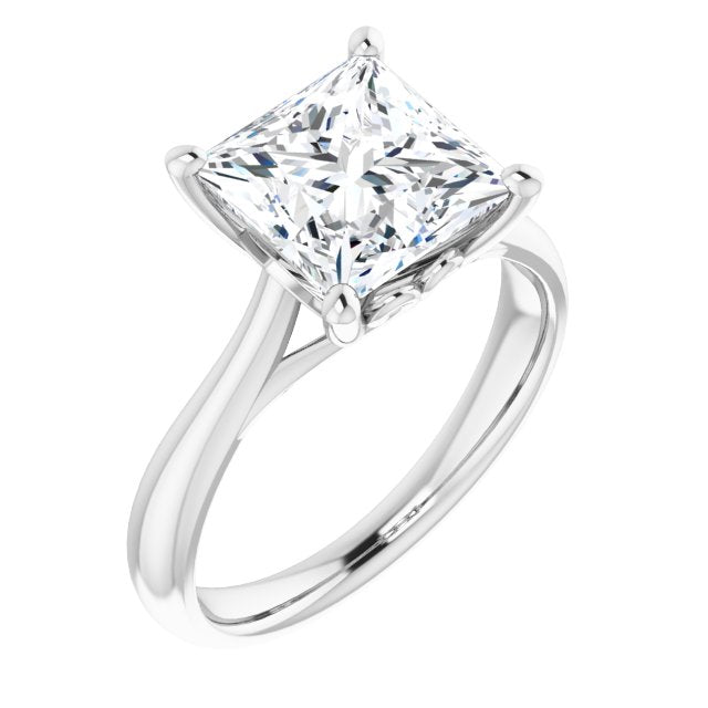 10K White Gold Customizable Princess/Square Cut Solitaire with Decorative Prongs & Tapered Band
