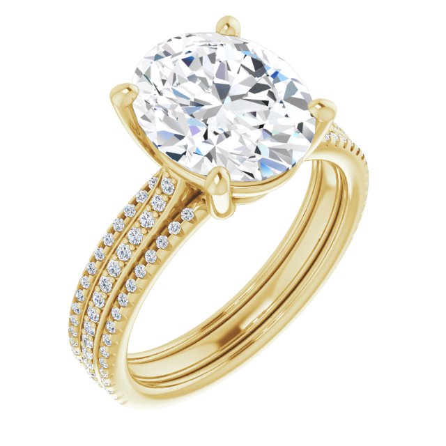 10K Yellow Gold Customizable Oval Cut Center with Wide Pavé Accented Band