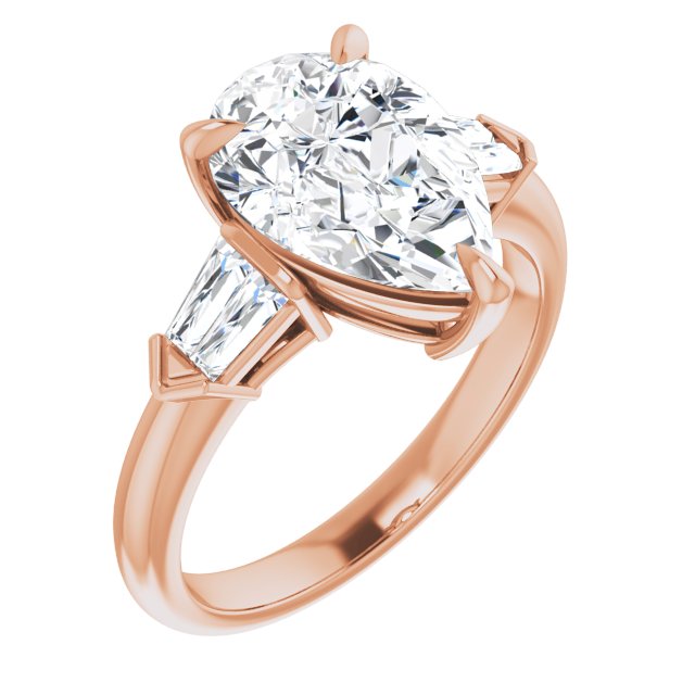 10K Rose Gold Customizable 5-stone Design with Pear Cut Center and Quad Baguettes
