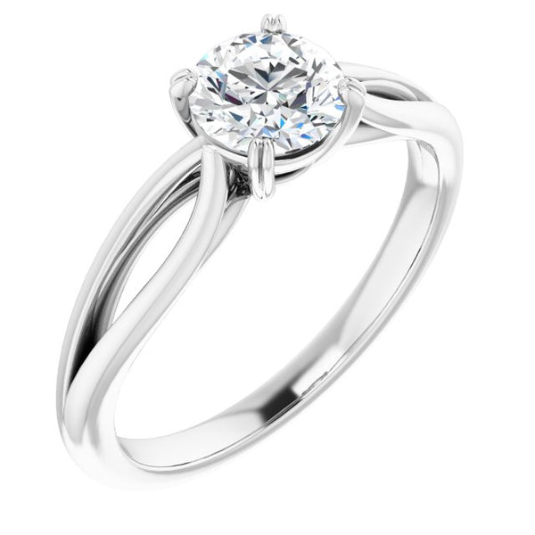 10K White Gold Customizable Round Cut Solitaire with Wide-Split Band