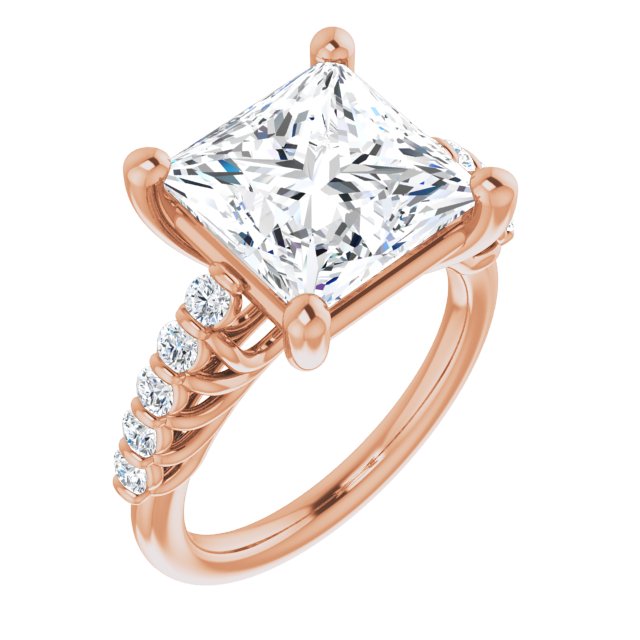 10K Rose Gold Customizable Princess/Square Cut Style with Round Bar-set Accents