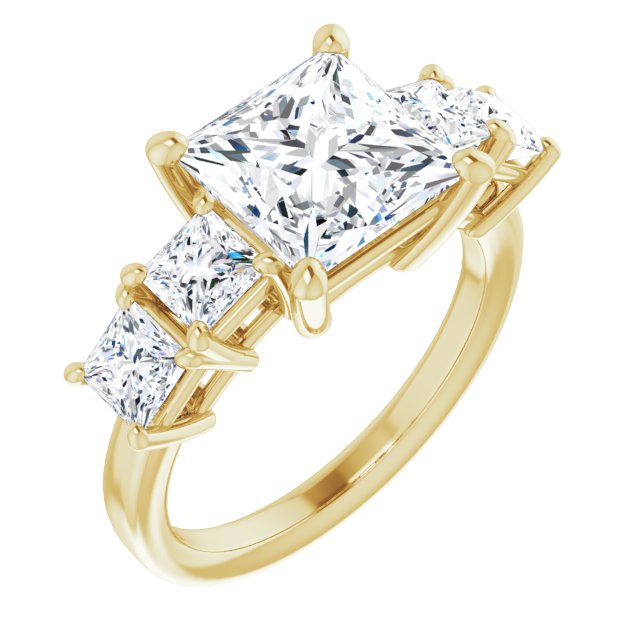 10K Yellow Gold Customizable 5-stone Princess/Square Cut Style with Quad Princess-Cut Accents