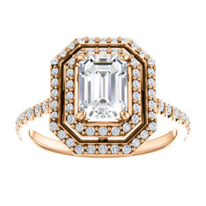 Cubic Zirconia Engagement Ring- The Alisa (Customizable Emerald Cut with Geometric Double Halo)