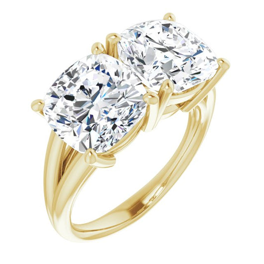 10K Yellow Gold Customizable Two-Stone Cushion Cut with Split Band