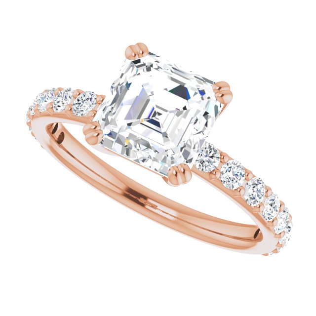 Cubic Zirconia Engagement Ring- The Chandita (Customizable Asscher Cut Design with Large Round Cut 3/4 Band Accents)