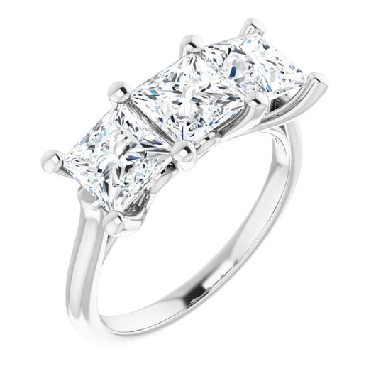 10K White Gold Customizable Triple Princess/Square Cut Design with Thin Band