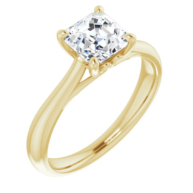 10K Yellow Gold Customizable Asscher Cut Solitaire with Decorative Prongs & Tapered Band