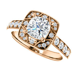 Cubic Zirconia Engagement Ring- The Payton (Customizable Cushion Cut with Segmented Cluster-Halo and Large-Accented Band)