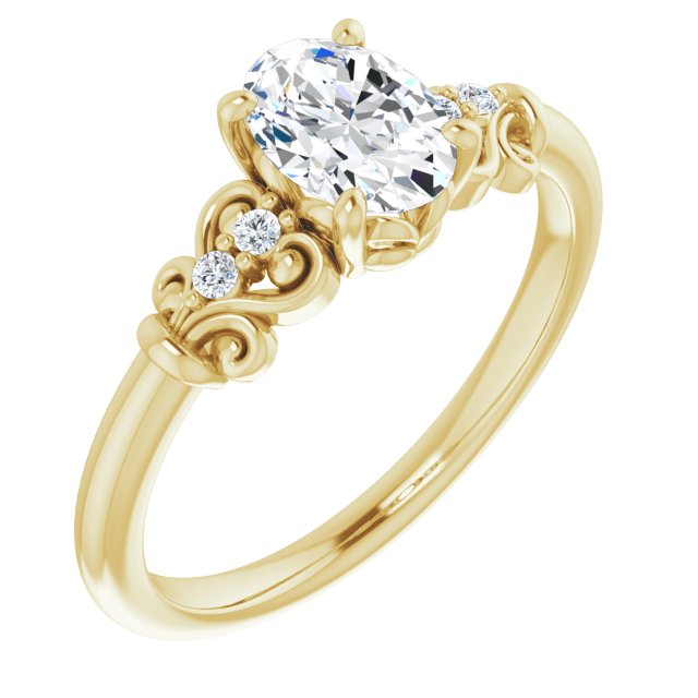 10K Yellow Gold Customizable Vintage 5-stone Design with Oval Cut Center and Artistic Band Décor