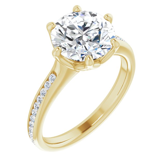 10K Yellow Gold Customizable 6-prong Round Cut Design with Round Channel Accents