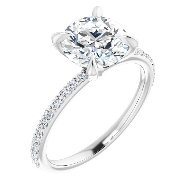 Cubic Zirconia Engagement Ring- The Geraldine Lea (Customizable Round Cut Style with Delicate Pavé Band)
