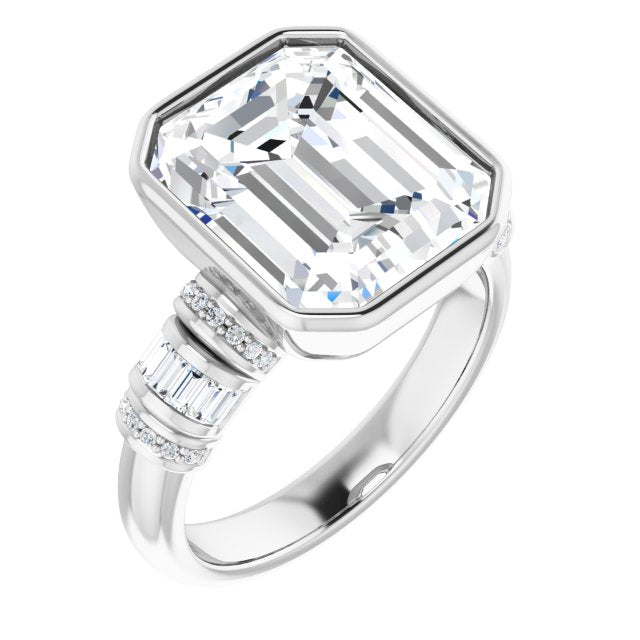 10K White Gold Customizable Bezel-set Emerald/Radiant Cut Setting with Wide Sleeve-Accented Band