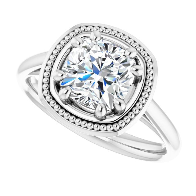 Cubic Zirconia Engagement Ring- The Eve (Customizable Cushion Cut Solitaire with Metallic Drops Halo Lookalike)
