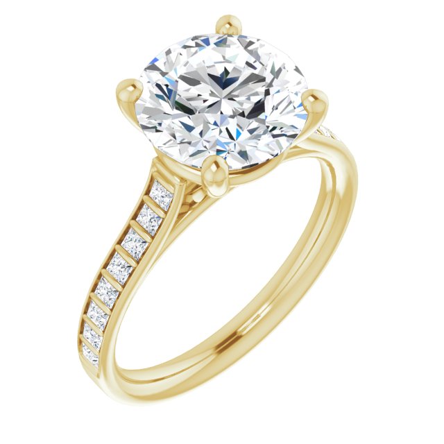 10K Yellow Gold Customizable Round Cut Style with Princess Channel Bar Setting