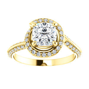 Cubic Zirconia Engagement Ring- The Karly (Customizable Cushion Cut Design with Bypass Halo and 3-sided Artisan Pavé Band)
