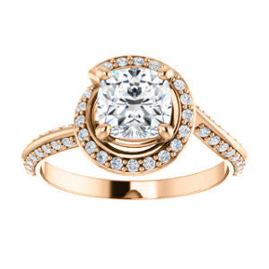 Cubic Zirconia Engagement Ring- The Karly (Customizable Cushion Cut Design with Bypass Halo and 3-sided Artisan Pavé Band)