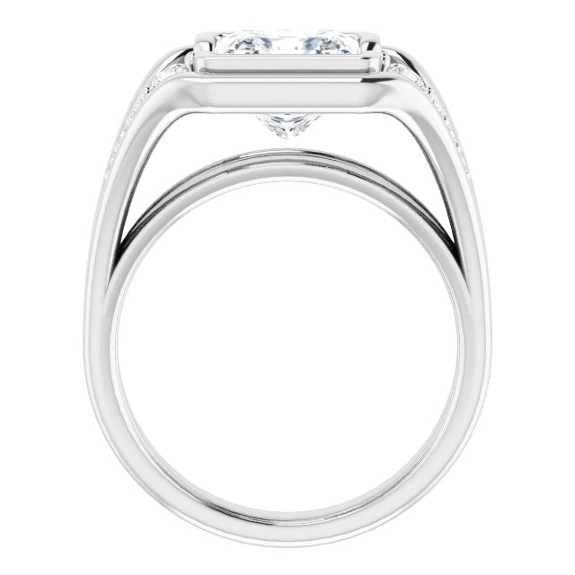 Cubic Zirconia Engagement Ring- The Naira (Customizable 9-stone Princess/Square Cut Design with Bezel Center, Wide Band and Round Prong Side Stones)