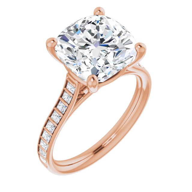 10K Rose Gold Customizable Cushion Cut Style with Princess Channel Bar Setting