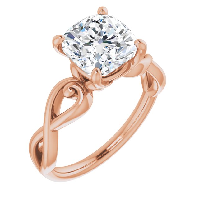 10K Rose Gold Customizable Cushion Cut Solitaire Design with Tapered Infinity-symbol Split-band