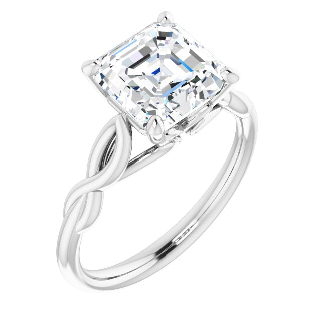 10K White Gold Customizable Asscher Cut Solitaire with Braided Infinity-inspired Band and Fancy Basket)